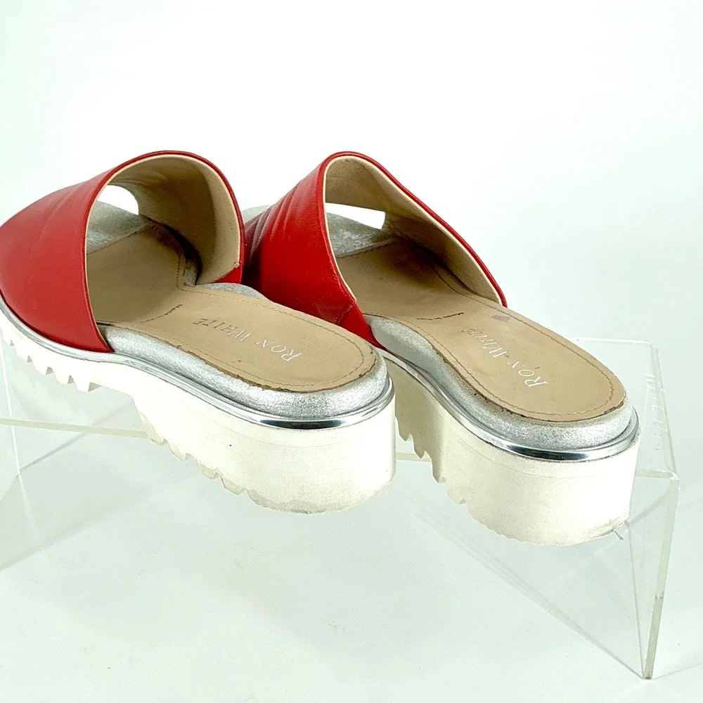 Ron White Size 39 US 8.5 Red Leather Abetone Slide Sandals NEW Carley $395